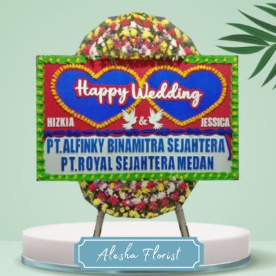 Produk bunga papan happy wedding bogor